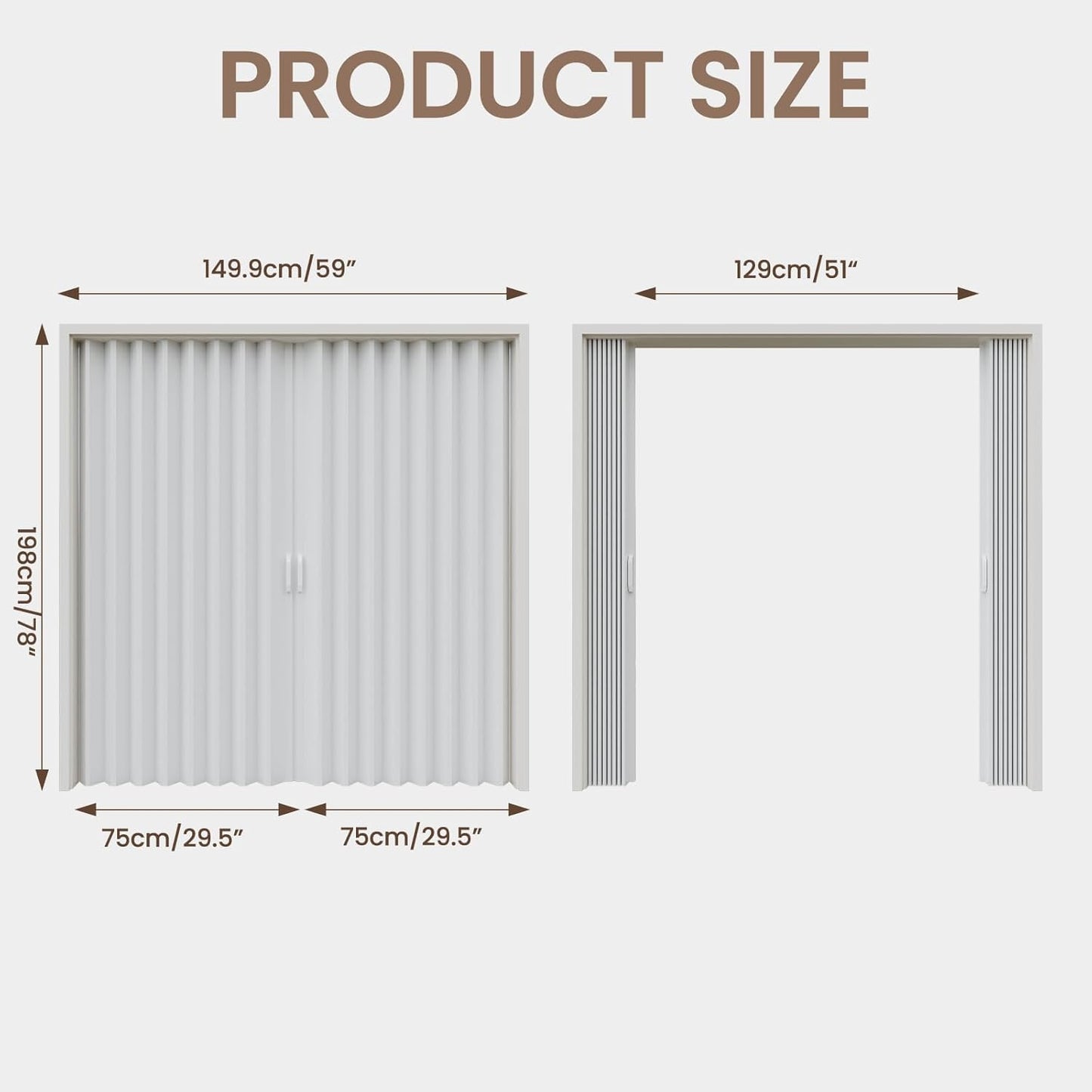 Maeklon 59 X 78 in PVC Accordion Door, Folding Accordion Doors, Bifold Portable Interior Folding Door with Mounting Hardware, Handle, for Closet Bathroom Doorways, White