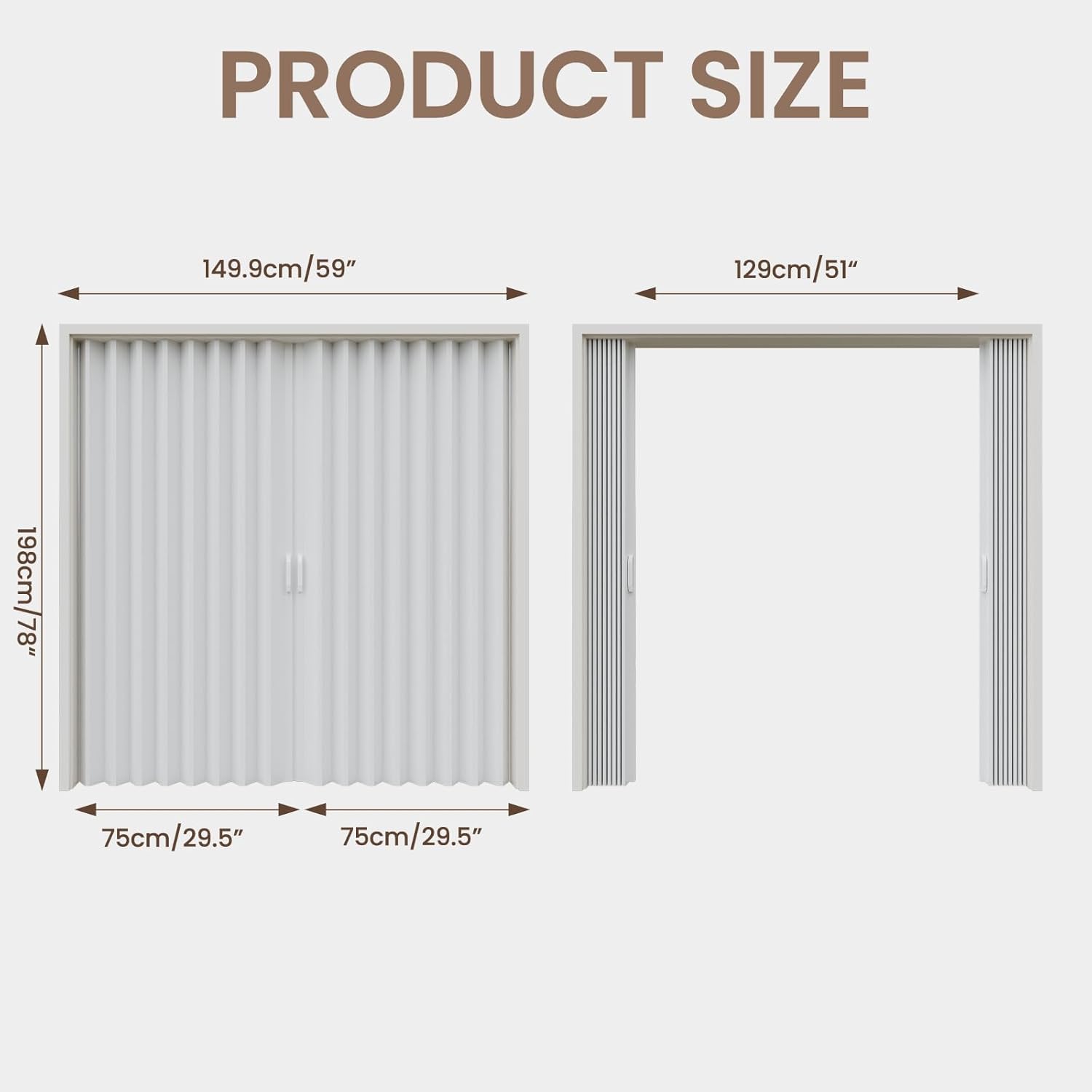 Maeklon 59 X 78 in PVC Accordion Door, Folding Accordion Doors, Bifold Portable Interior Folding Door with Mounting Hardware, Handle, for Closet Bathroom Doorways, White