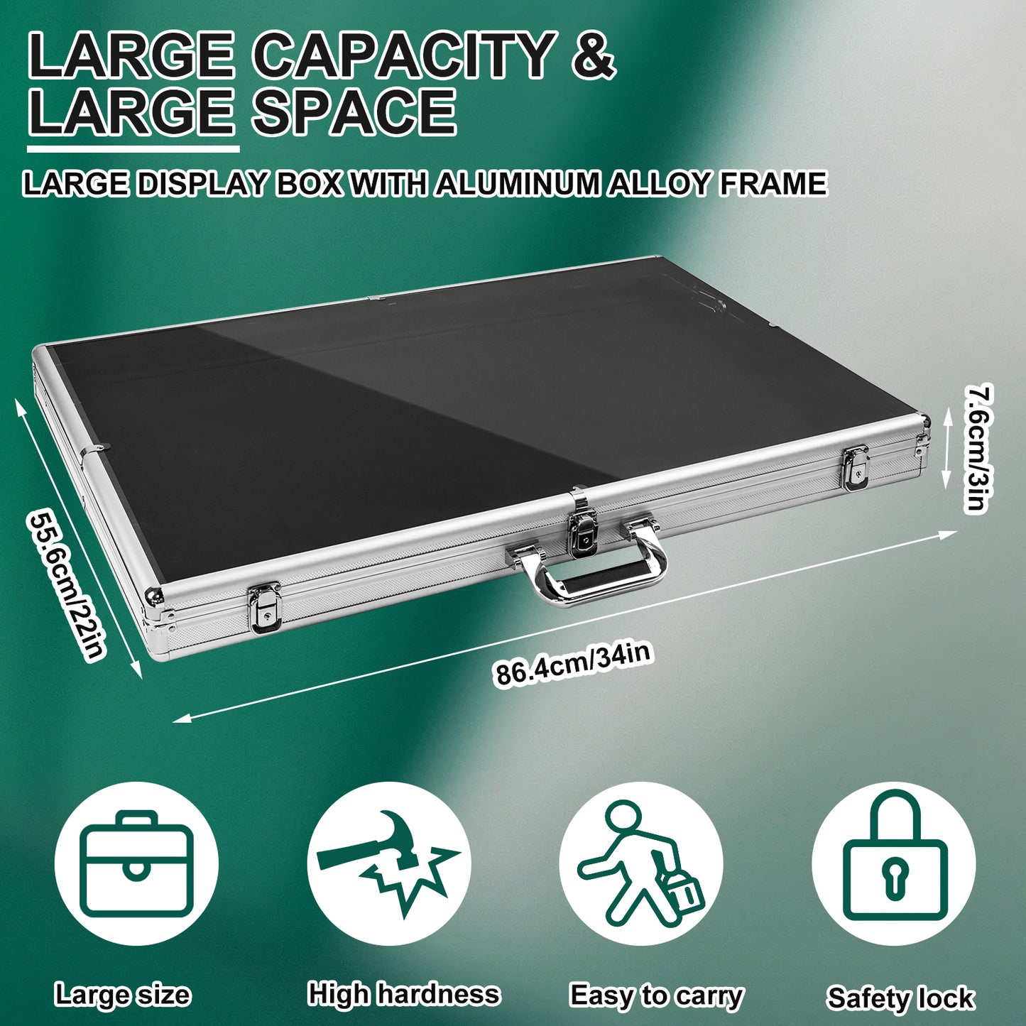 Maeklon 34"x22" Aluminum Acrylic Glass Show Display Case, Lockable Trading Card Show Case, Portable Trade Display Case with Handle, for Collectibles, Jewelry, Sport Cards
