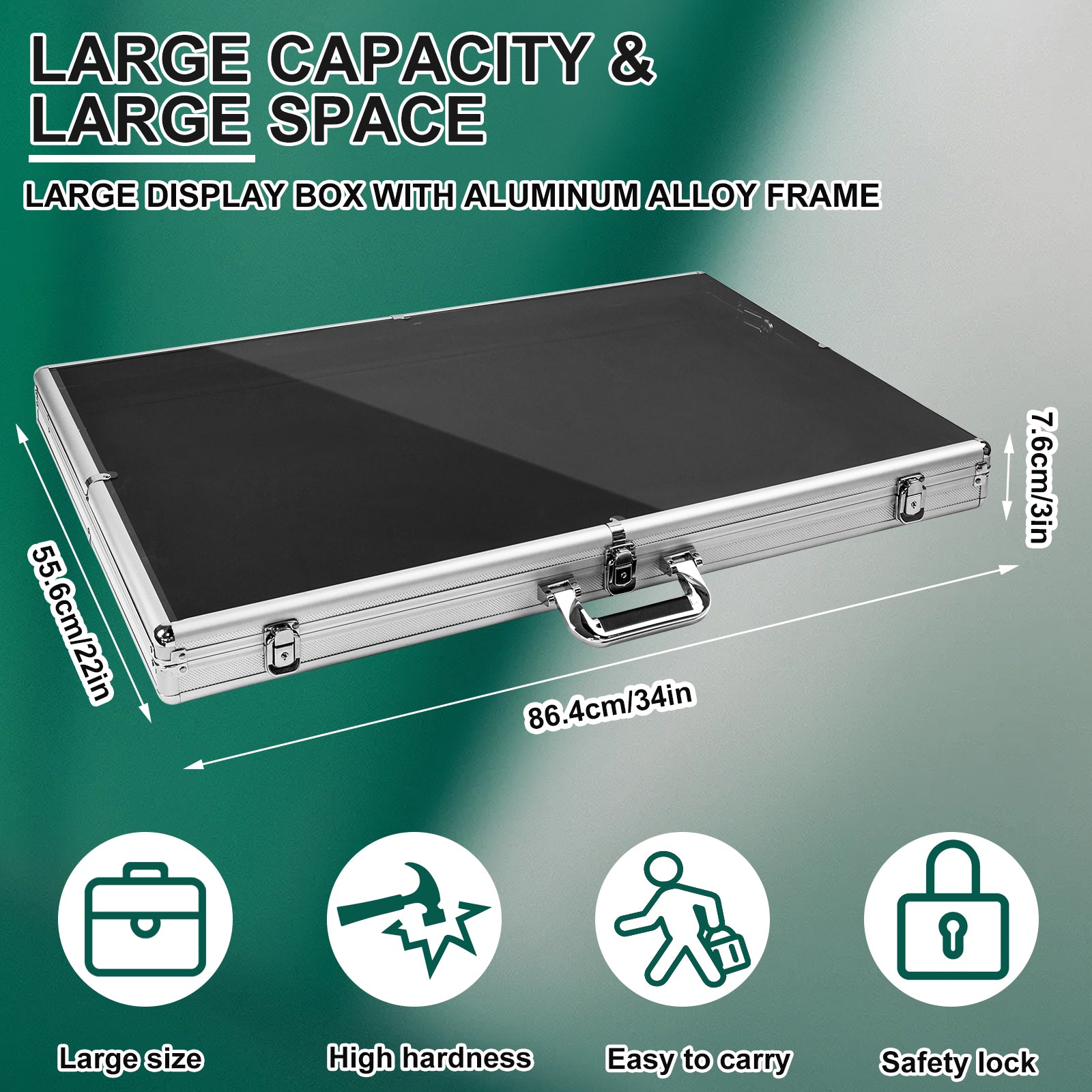 Maeklon 34"x22" Aluminum Acrylic Glass Show Display Case, Lockable Trading Card Show Case, Portable Trade Display Case with Handle, for Collectibles, Jewelry, Sport Cards