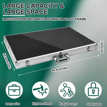Maeklon 34"x22" Aluminum Acrylic Glass Show Display Case, Lockable Trading Card Show Case, Portable Trade Display Case with Handle, for Collectibles, Jewelry, Sport Cards