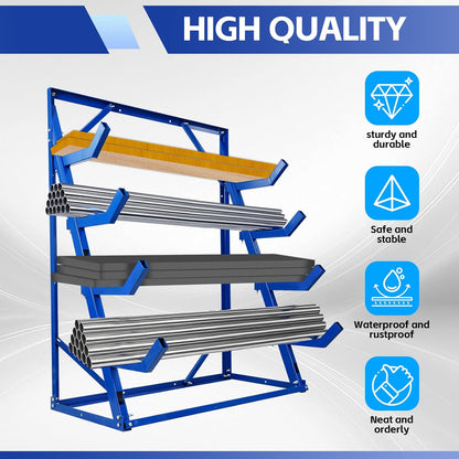 Maeklon Industrial Steel 4 Tier Horizontal Lumber Storage Rack, 2000lbs Load Capacity, Heavy Duty Lumber Storage Rack, Adjustable Utility Cantilever Rack for Garage, Workshop and Shed
