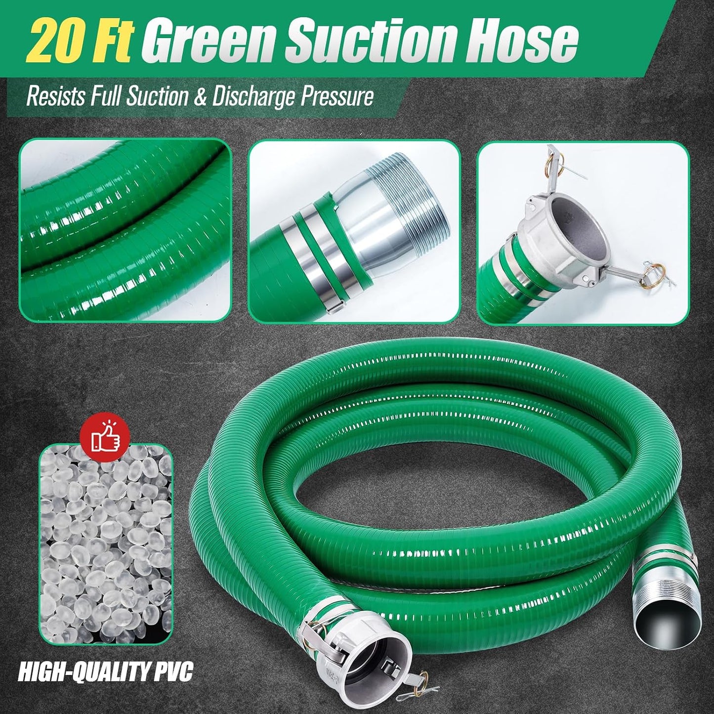 Maeklon 3 Inch Discharge Hose Pump Kit, Suction Hose Kit with Carbon Steel Filter | Includes 20 Ft Suction Hose and 65 Ft PVC Discharge Hose for Water Transfer, Drainage, Backwashing and Pump Applications