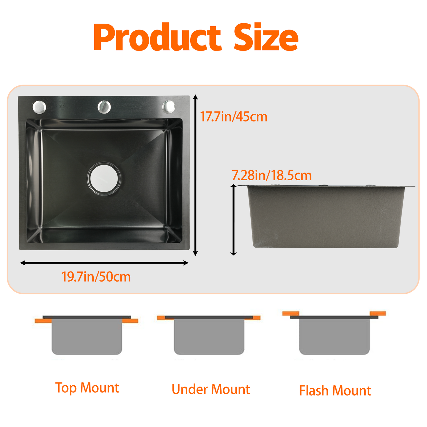 Maeklon 19.7x17.7in Kitchen Sink, T201 Stainless Steel Kitchen Basin with Pull-Down Faucet, In/Topmount Single Bowl Workstation withMultiple Accessories for Modern Kitchens, Farmhouse Workstation, Black