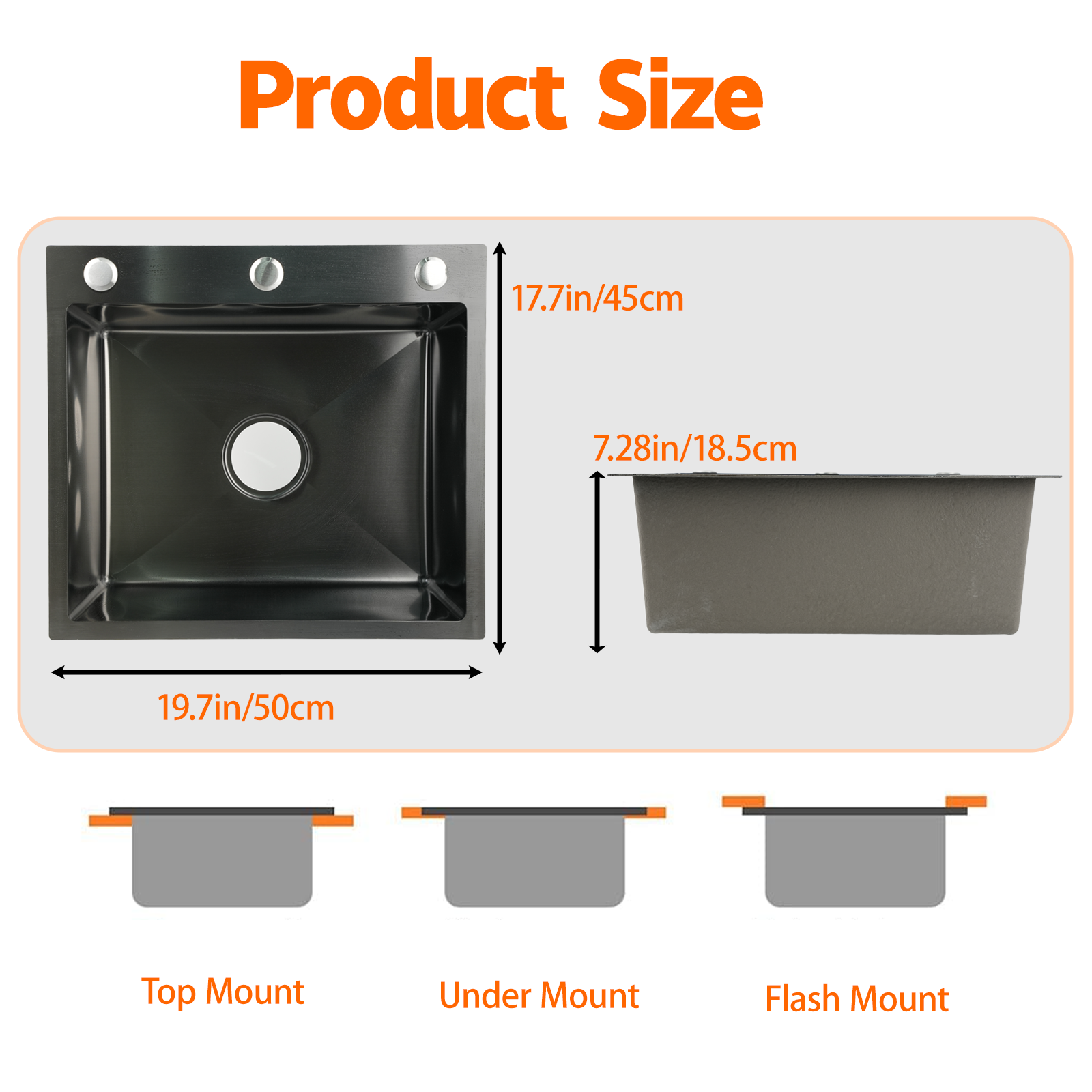 Maeklon 19.7x17.7in Kitchen Sink, T201 Stainless Steel Kitchen Basin with Pull-Down Faucet, In/Topmount Single Bowl Workstation withMultiple Accessories for Modern Kitchens, Farmhouse Workstation, Black