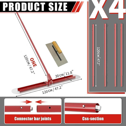 Maeklon 48''x12'' Concrete Bull Float Kit, Concrete Float with 4 Extendable Poles, Round End Stainless Steel Concrete Finishing Trowel for Plaster, Concrete Resurfacing, Custom Tiling Jobs