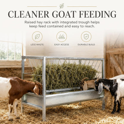 Maeklon 94 Gallon Livestock Hay Feeder, Large Capacity Outdoor Feed Storage Bin | 63" x 27.2" x 36.2" outdoor feeder with spacious hay storage for goats, horses, sheep and other livestock.