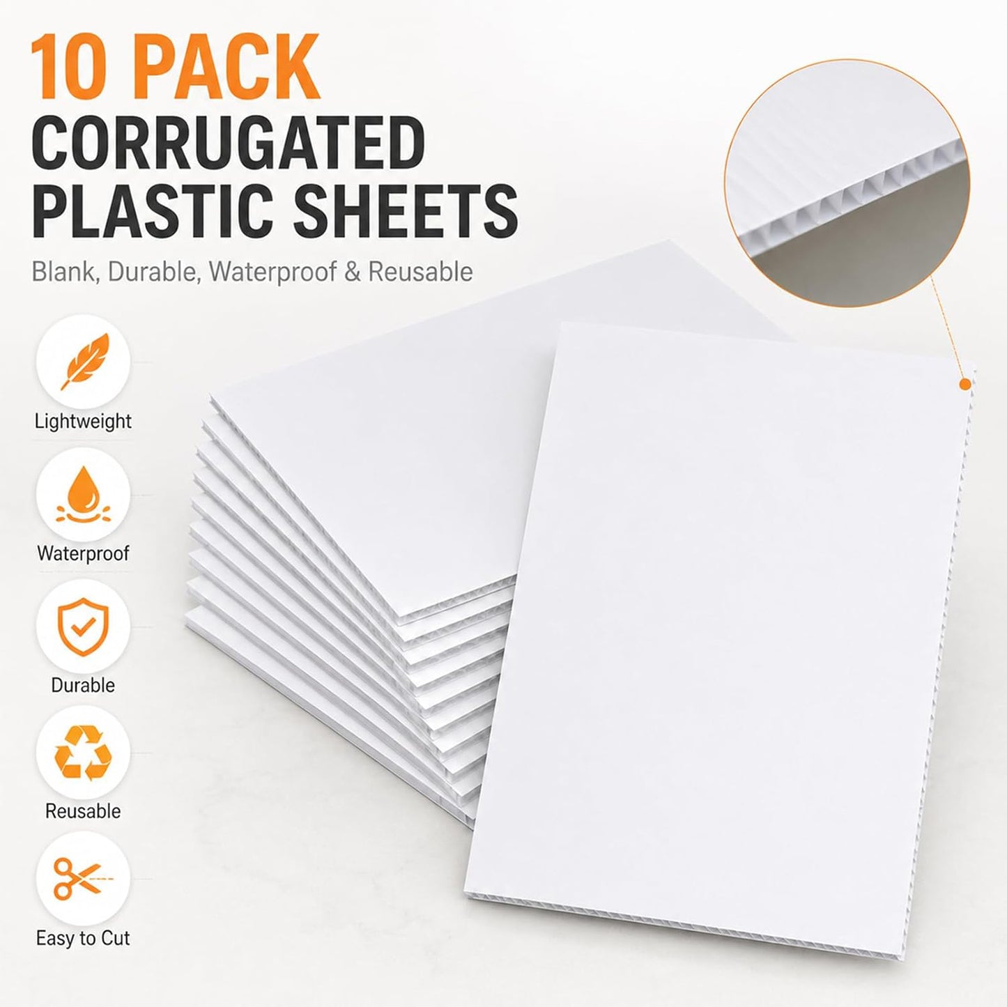 Maeklon 10 Pack Corrugated Plastic Board 48 x 36 Inch, 4mm White Sheets | White Corrugated Plastic Sheets, Lightweight Fluted Board for Signs, Crafts, Displays and DIY Projects