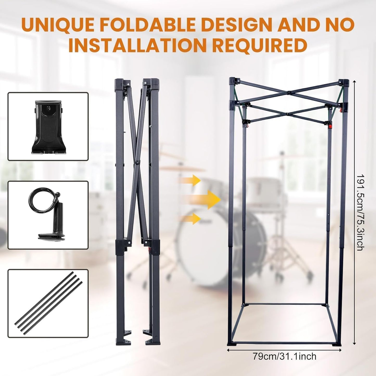 CVGIN Portable Recording Booth, 78 * 31 * 31In Foldable Soundproof Shield with Phone Holder, High-Density Acoustic Blanket Soundproof Room for Singing, Voiceover, and Podcast