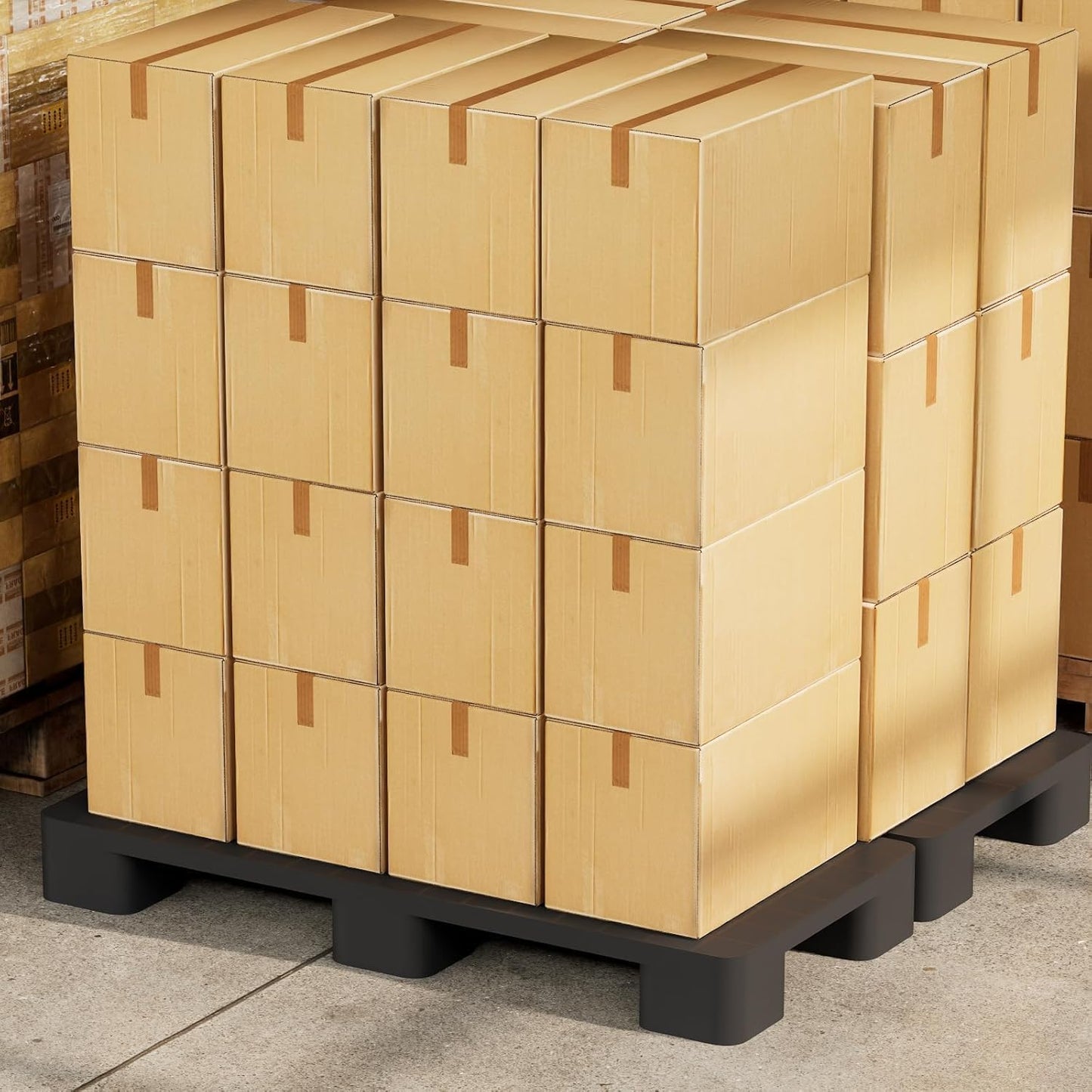 Maeklon 2 Pcs Plastic Storage Pallets, Stackable Lightweight Floor Pallets, 2000Lbs Capacity, Warehouse Stacking Pallets for Logistics and Warehousing, 40"L x 20"W x 5.5"H, Black
