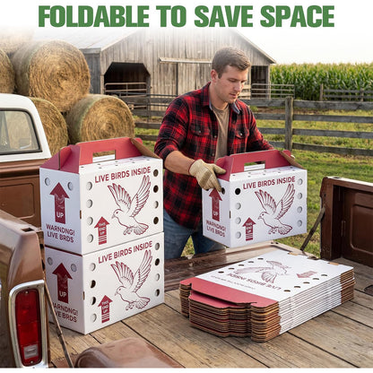 Maeklon 15 Pack Live Chicken Shipping Boxes, 17.5" x 8.5" x 15" Poultry Box | Vented Corrugated Cardboard Transport Boxes with Air Holes, Bottom Board Support and Vent Film for Poultry Shipping