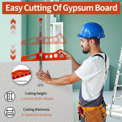 Maeklon Foldable Drywall Cutting Tool, Hand Push Drywall Cutout with 19 Wheels, 1.5 to 61cm Cutting width, Adjustable Plasterboard Cutter, for Wall, Decoration, Build