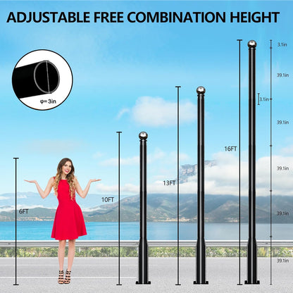Maeklon 16 Ft Tall Street Light Pole, Outdoor Adjustable Stainless Steel Street Llight Pole,Street Light Installation Pole with Mounting Rebar Cage Base Accessory, for Parking Lot, Walkway (Black)