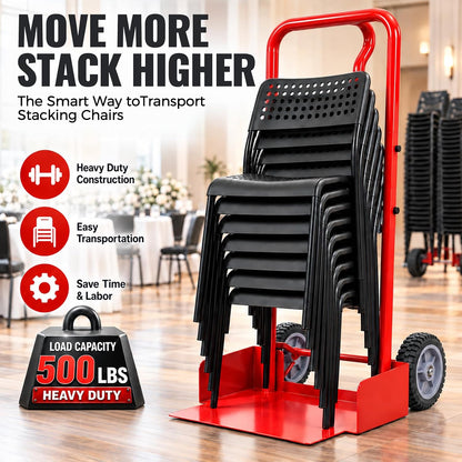 Maeklon 52'' x 22'' x 26'' Rolling Chair Transport Dolly, 7 Chair Capacity Cart, Carbon Steel Folding Chair Cart for Stacking Chairs, Portable Rolling Carrier for Events, Offices, Schools and Storage