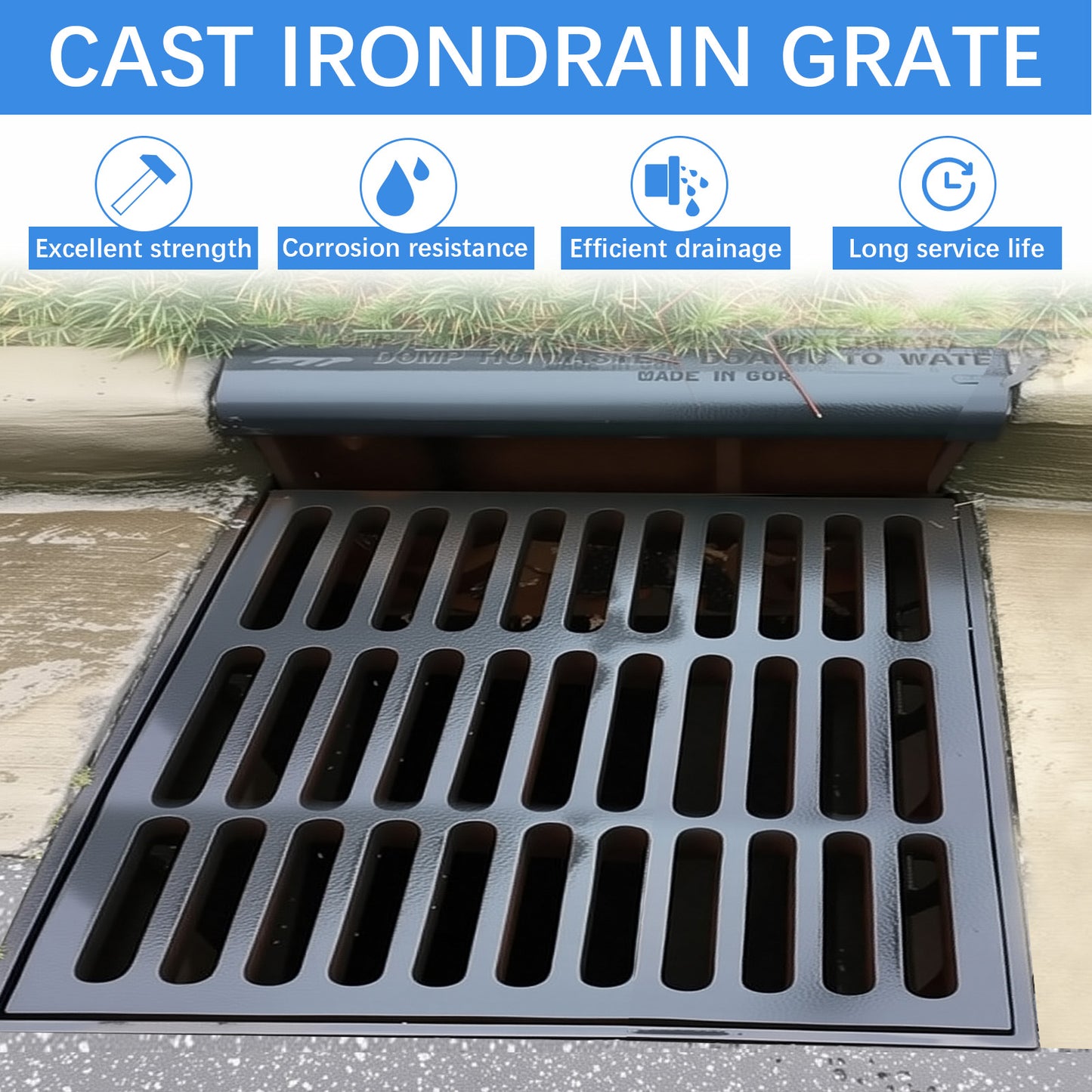 Maeklon 24x24 in Cast Iron Drain Grate, 27557 lbs Heavy-Duty Driveway Channel Cover, Durable Metal Square Sewer Grate for Driveway, Concrete, Garage, Black Finish