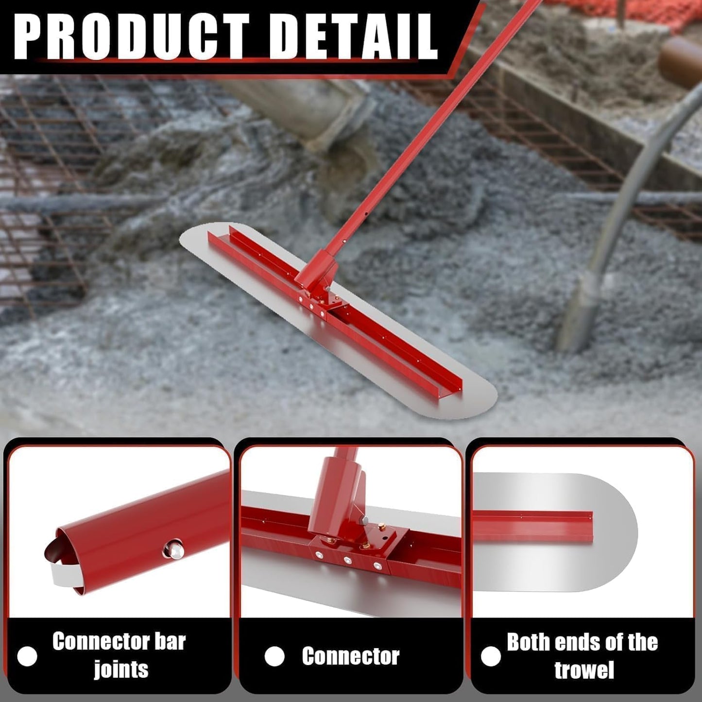Maeklon 48''x12'' Concrete Bull Float Kit, Concrete Float with 4 Extendable Poles, Round End Stainless Steel Concrete Finishing Trowel for Plaster, Concrete Resurfacing, Custom Tiling Jobs