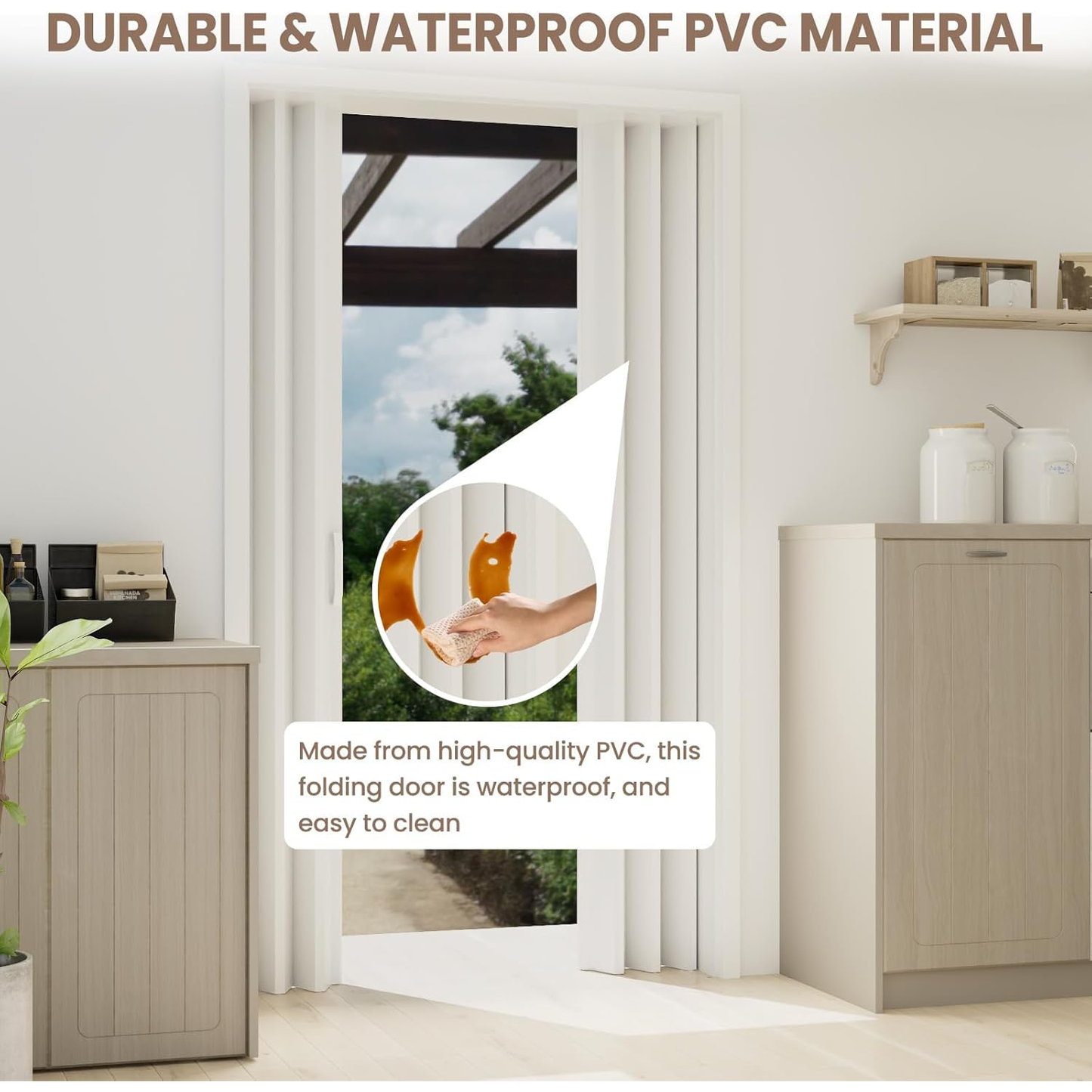 Maeklon 59 X 78 in PVC Accordion Door, Folding Accordion Doors, Bifold Portable Interior Folding Door with Mounting Hardware, Handle, for Closet Bathroom Doorways, White