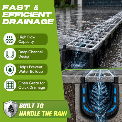 Maeklon 3 Pack 39.8 Inch Trench Drain Channel with Galvanized Steel Grate | 339.8"L x 6.1"W x 5.6"H Heavy Duty Linear Drainage Channel for Driveway, Patio, Garage and Landscape Water Drainage