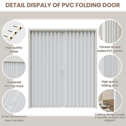 Maeklon 59 X 78 in PVC Accordion Door, Folding Accordion Doors, Bifold Portable Interior Folding Door with Mounting Hardware, Handle, for Closet Bathroom Doorways, White