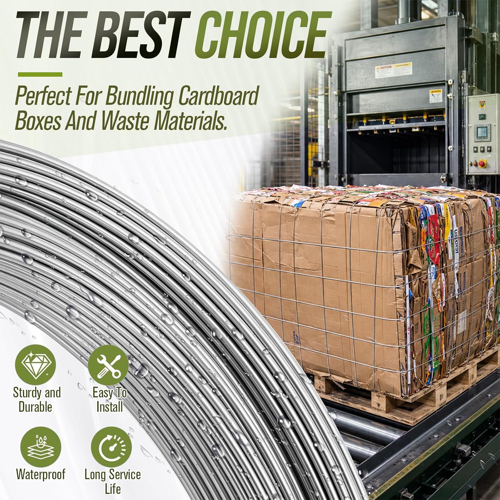Maeklon 14 Gauge Bale Wire, 14 Ft Galvanized Steel Baling Wire for Manual Baler | 160 Pack 14 Ft Bale Wire for Vertical and Horizontal Baler, Cardboard Recycling and Waste Bundling