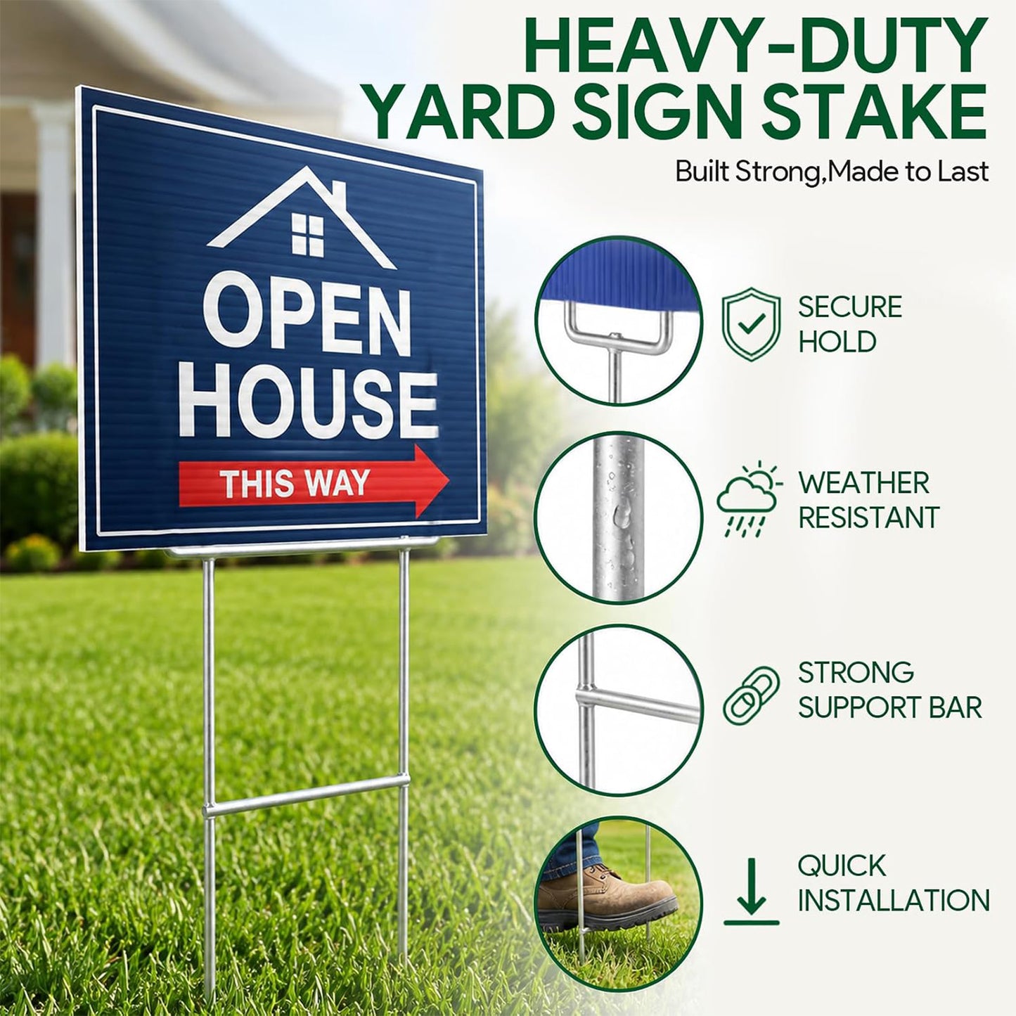 Maeklon 50 Pack Yard Sign Stakes, 10" x 30" H Frame Sign Holder Stakes | Heavy Duty Galvanized Iron H Frame Stakes for Yard Signs, Real Estate Signs and Outdoor Display Boards