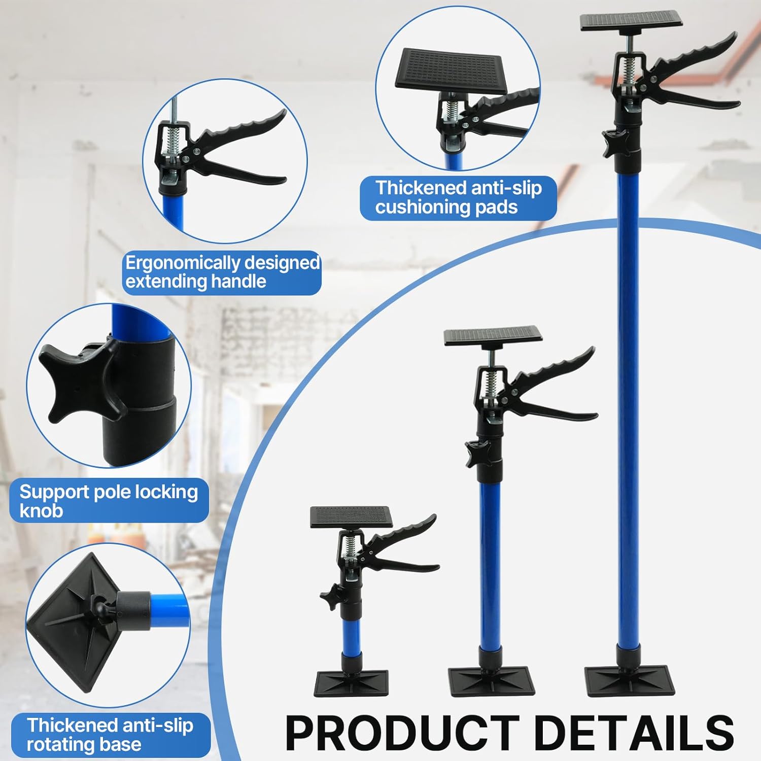 Maeklon 6 Pack Cabinet Jack Support Pole, 12.2" to 115" Third Hand Tools, Supports Up to 154Lbs, Adjustable Support Pole for Construction Rods, Cabinet Jacks, Cargo Bars