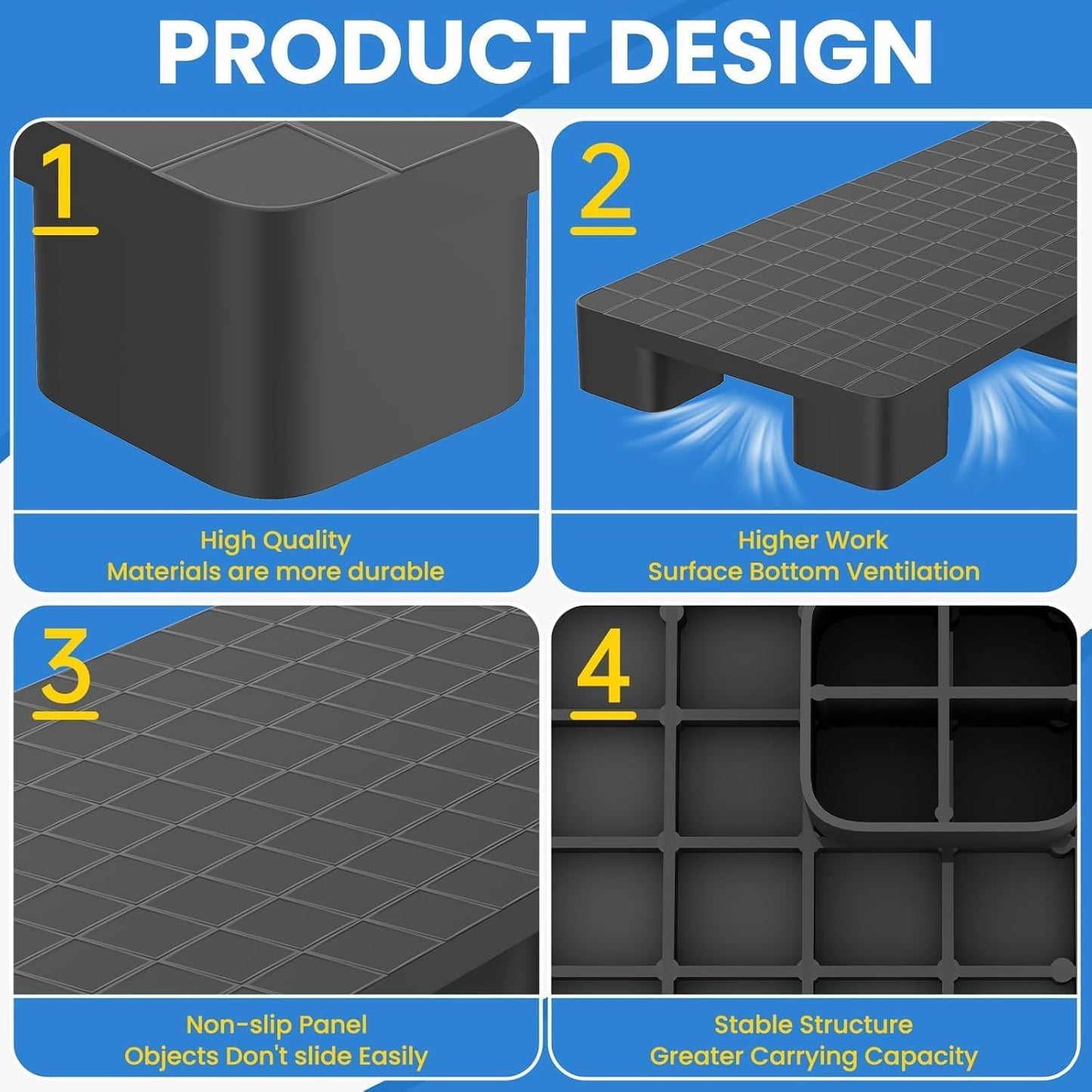 Maeklon 2 Pcs Plastic Storage Pallets, Stackable Lightweight Floor Pallets, 2000Lbs Capacity, Warehouse Stacking Pallets for Logistics and Warehousing, 40"L x 20"W x 5.5"H, Black