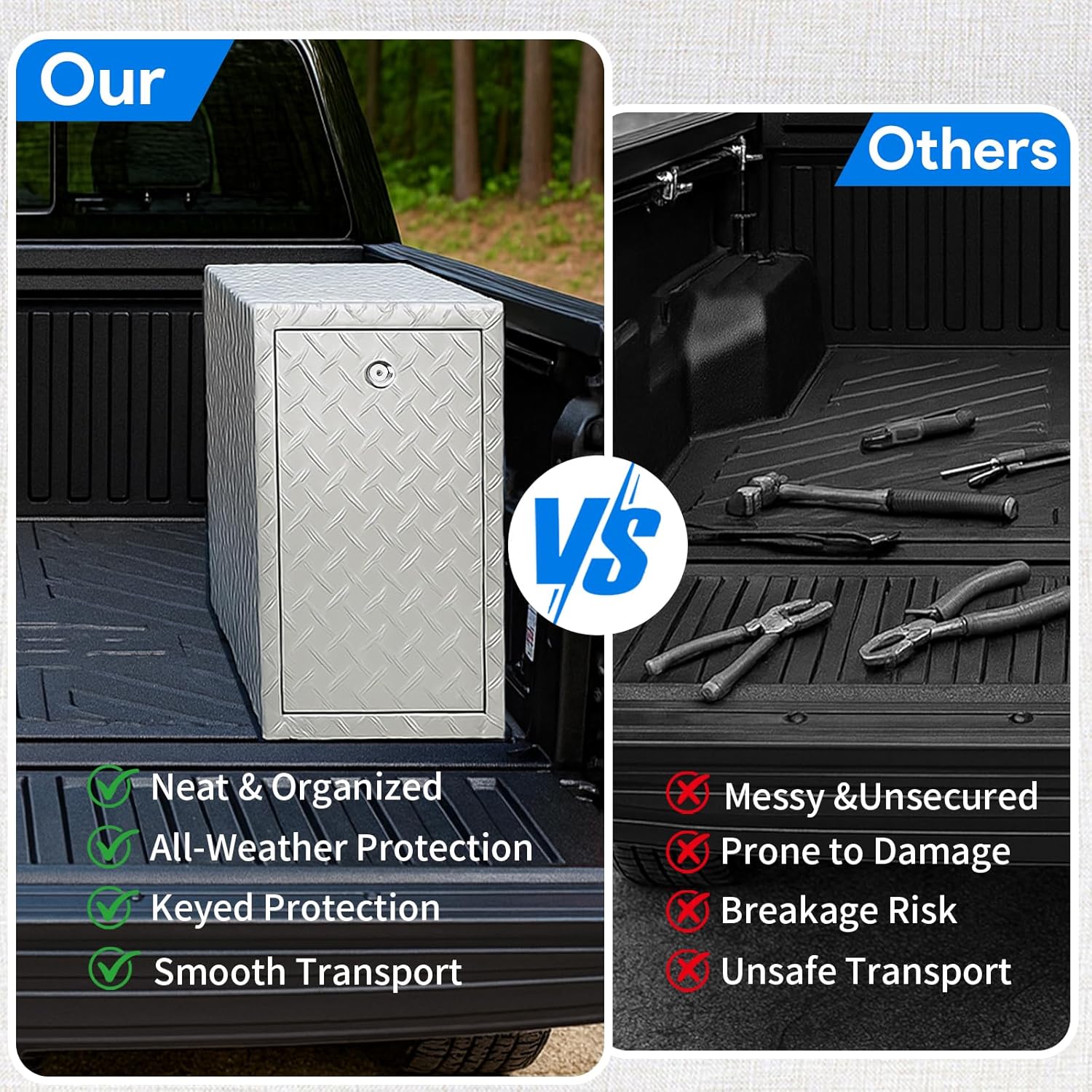 Maeklon Truck Bed Tool Box with 5-Drawer Slides, Heavy Wall Aluminum Truck Bed Tool Box, Lockable Tool Chest Storage for Pickup, Jobsite and Side Trucks, Silver