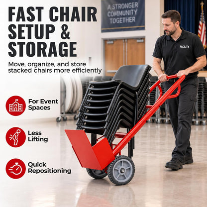 Maeklon 52'' x 22'' x 26'' Rolling Chair Transport Dolly, 7 Chair Capacity Cart, Carbon Steel Folding Chair Cart for Stacking Chairs, Portable Rolling Carrier for Events, Offices, Schools and Storage