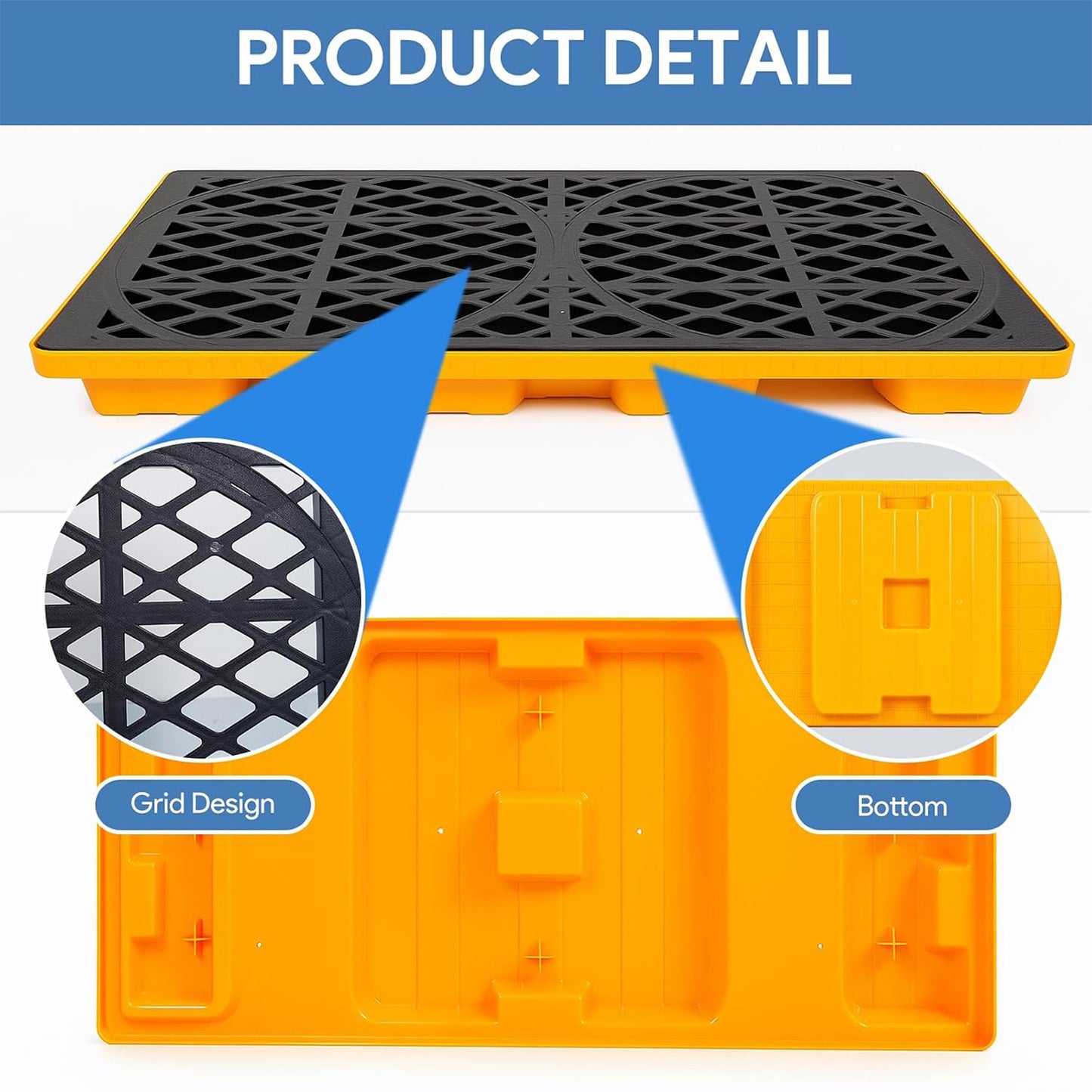 2 Drum Spill Containment Platform 2000 lbs Load Capacity, Industrial Tray | 48" x 24" Spill Containment Pallet with 20 Gallon Capacity, Heavy Duty Drum Tray for Warehouse and Industrial Storage