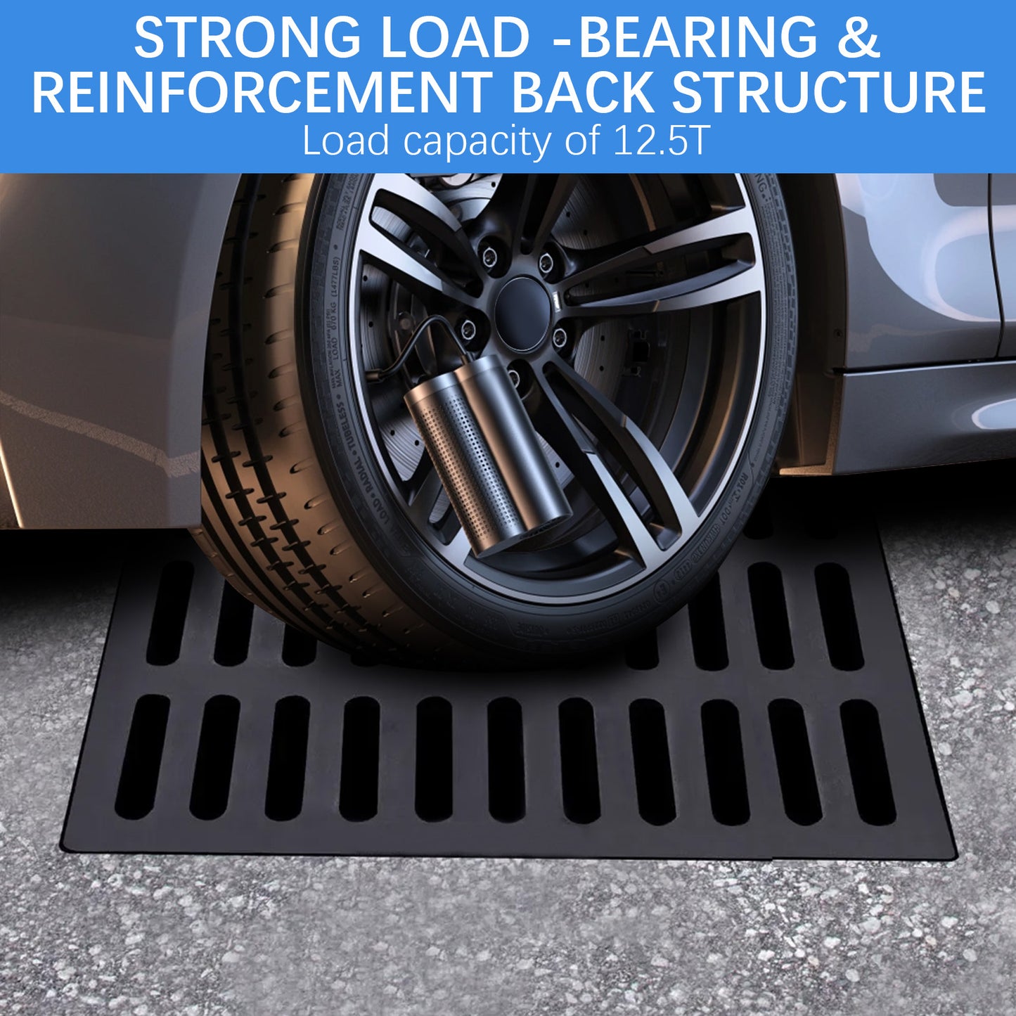 Maeklon 24x24 in Cast Iron Drain Grate, 27557 lbs Heavy-Duty Driveway Channel Cover, Durable Metal Square Sewer Grate for Driveway, Concrete, Garage, Black Finish