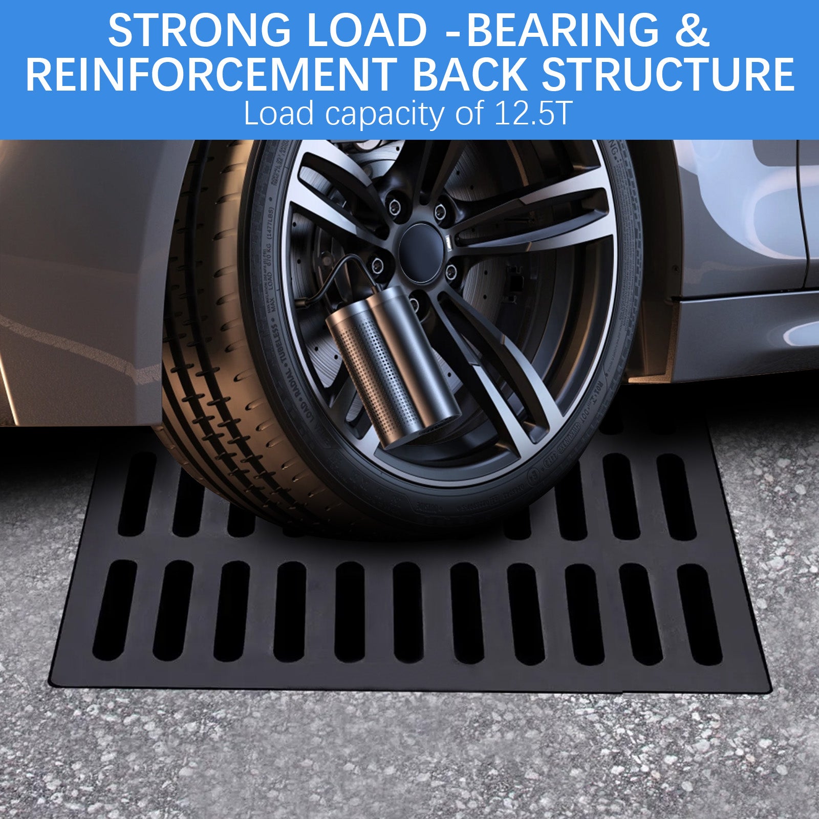 Maeklon 24x24 in Cast Iron Drain Grate, 27557 lbs Heavy-Duty Driveway Channel Cover, Durable Metal Square Sewer Grate for Driveway, Concrete, Garage, Black Finish