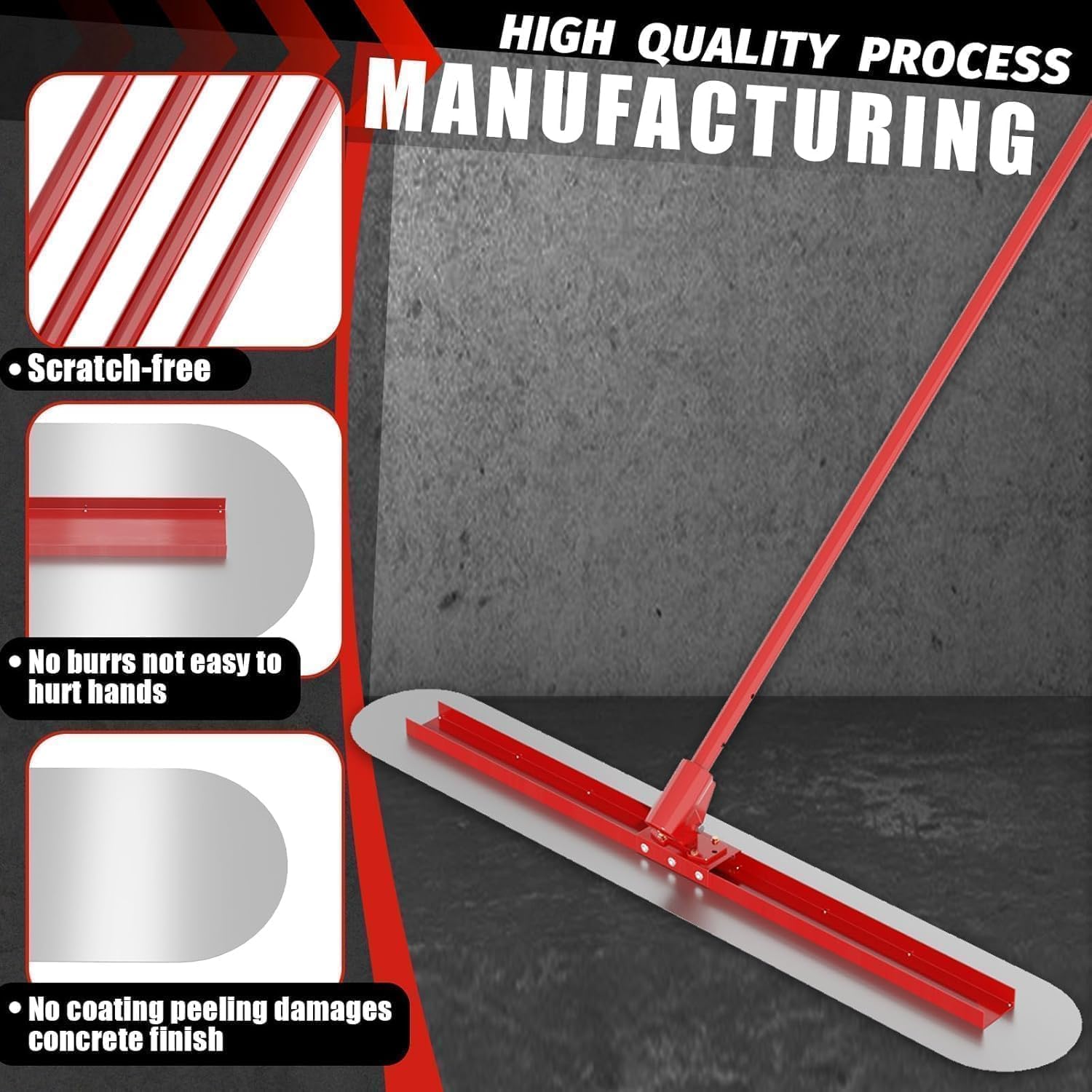 Maeklon 48''x12'' Concrete Bull Float Kit, Concrete Float with 4 Extendable Poles, Round End Stainless Steel Concrete Finishing Trowel for Plaster, Concrete Resurfacing, Custom Tiling Jobs