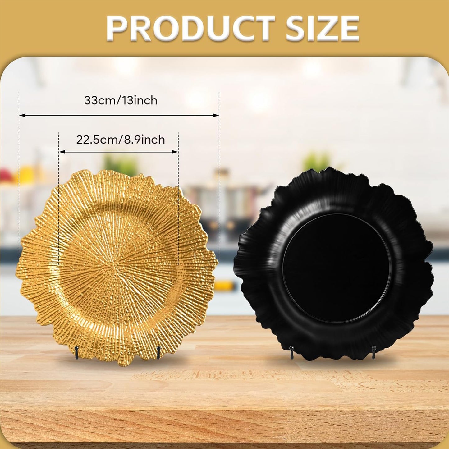 Maeklon 50 Pcs Gold Charger Plates Bulk, 13" Gold Reef Charger Plates for Wedding, Thanksgiving, Christmas, Plastic Chargers for Dinner Plates