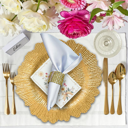Maeklon 50 Pcs Gold Charger Plates Bulk, 13" Gold Reef Charger Plates for Wedding, Thanksgiving, Christmas, Plastic Chargers for Dinner Plates