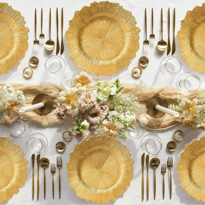 Maeklon 50 Pcs Gold Charger Plates Bulk, 13" Gold Reef Charger Plates for Wedding, Thanksgiving, Christmas, Plastic Chargers for Dinner Plates
