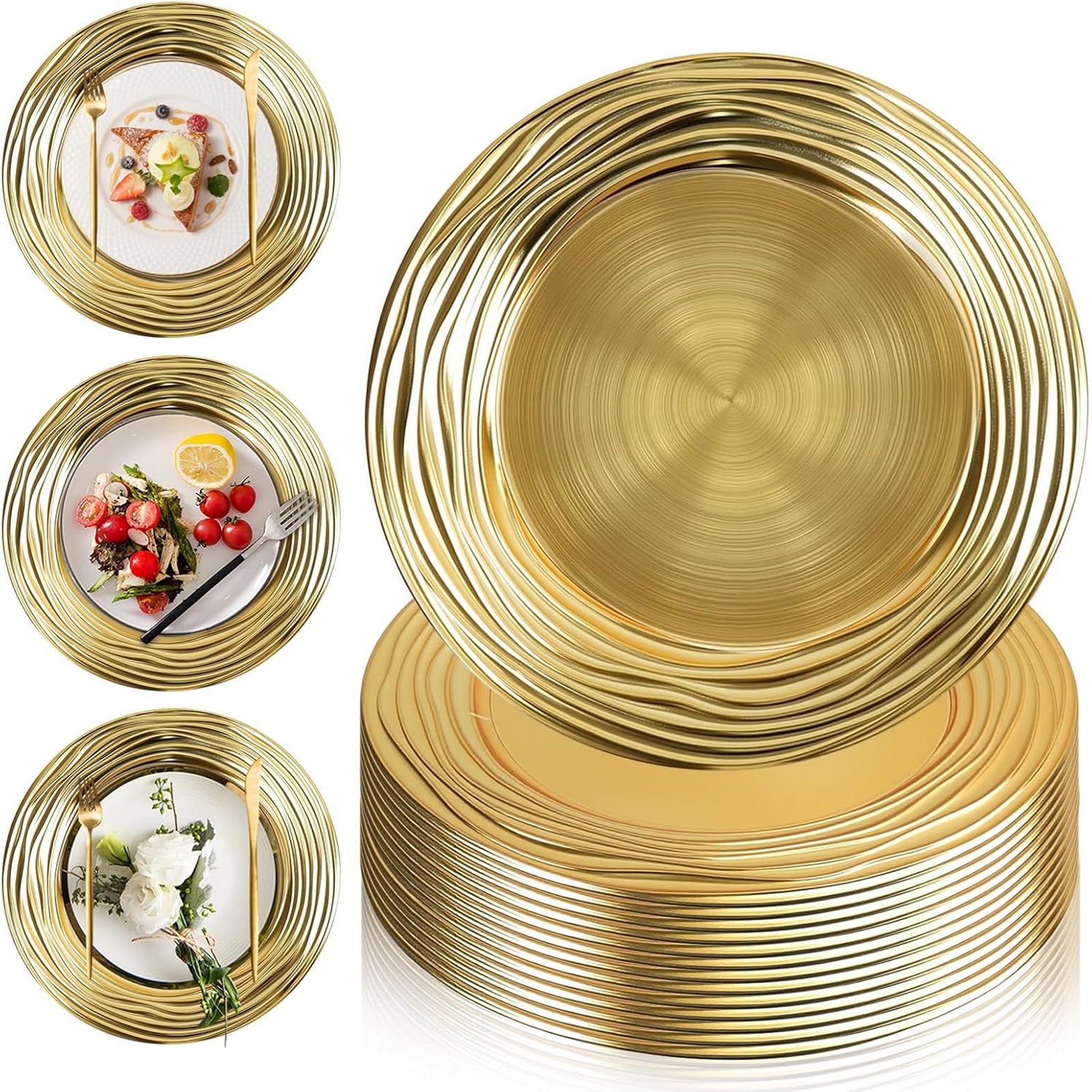 Maeklon 100 Pcs 13 Inch Charger Plates Bulk,Premium Round Gold Chargers for Dinner Plates, Plastic Dinner Gold Chargers for Table Setting Wedding Party Decoration