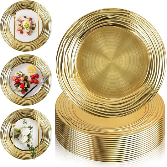 Maeklon 100 Pcs 13 Inch Charger Plates Bulk,Premium Round Gold Chargers for Dinner Plates, Plastic Dinner Gold Chargers for Table Setting Wedding Party Decoration