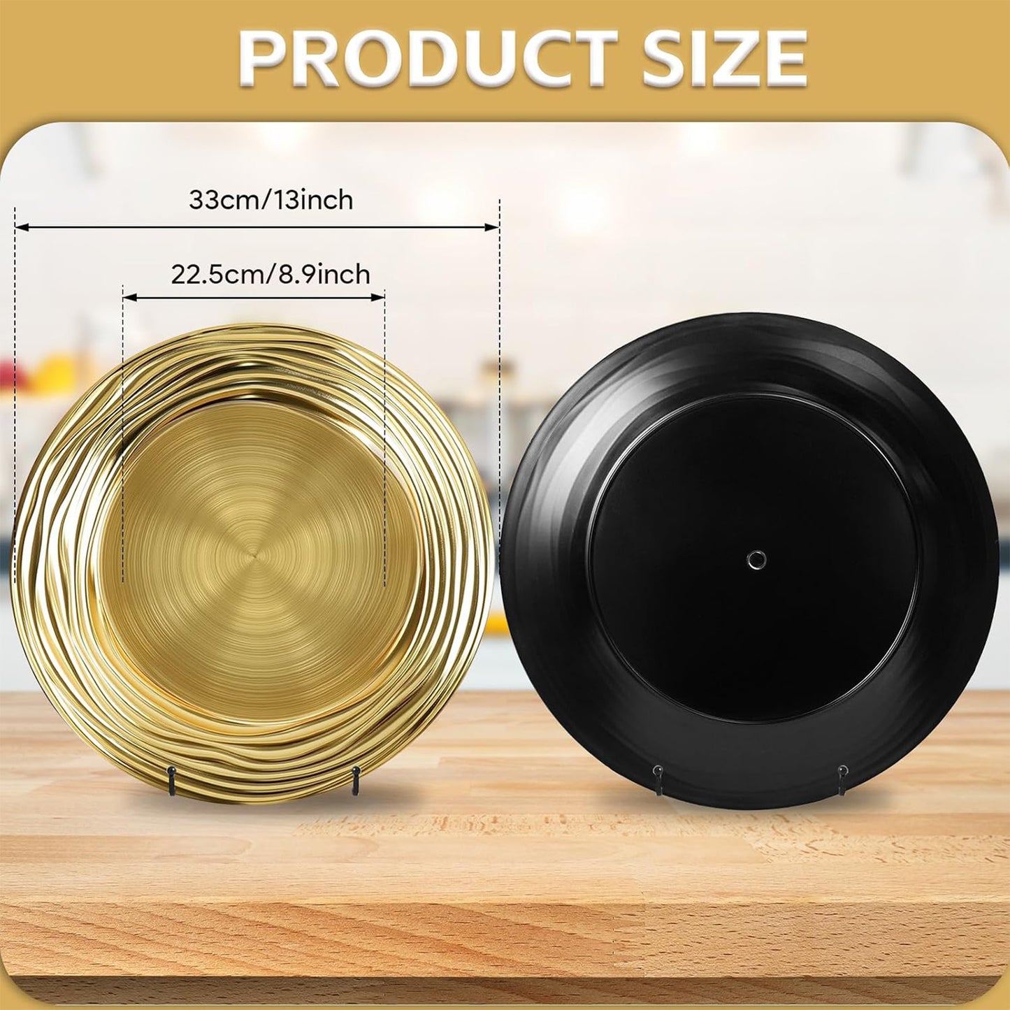 Maeklon 100 Pcs 13 Inch Charger Plates Bulk,Premium Round Gold Chargers for Dinner Plates, Plastic Dinner Gold Chargers for Table Setting Wedding Party Decoration