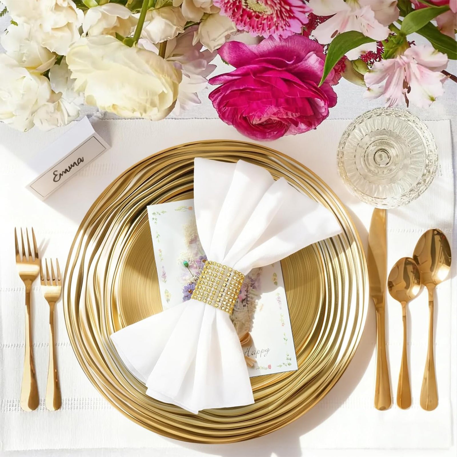 Maeklon 100 Pcs 13 Inch Charger Plates Bulk,Premium Round Gold Chargers for Dinner Plates, Plastic Dinner Gold Chargers for Table Setting Wedding Party Decoration