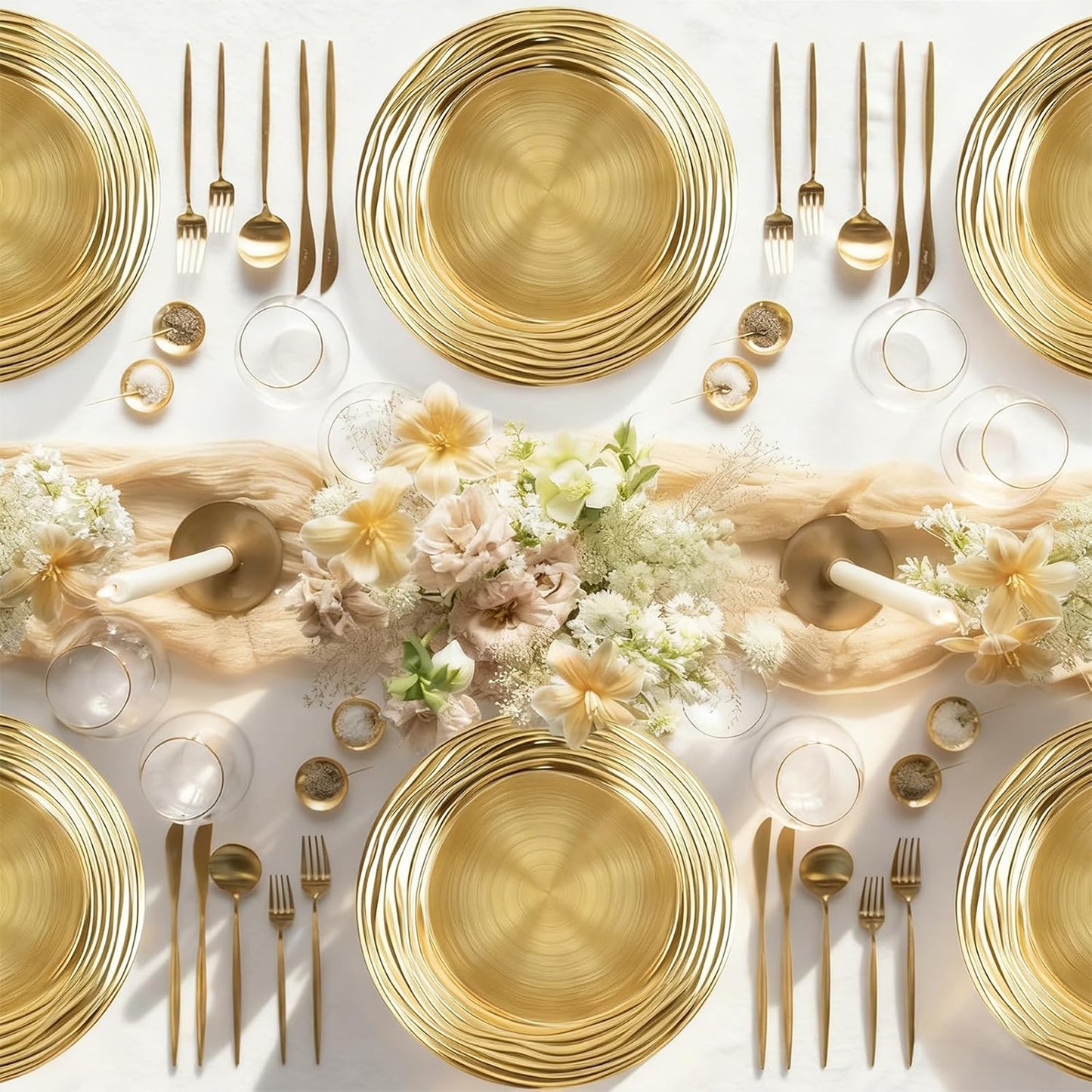 Maeklon 100 Pcs 13 Inch Charger Plates Bulk,Premium Round Gold Chargers for Dinner Plates, Plastic Dinner Gold Chargers for Table Setting Wedding Party Decoration