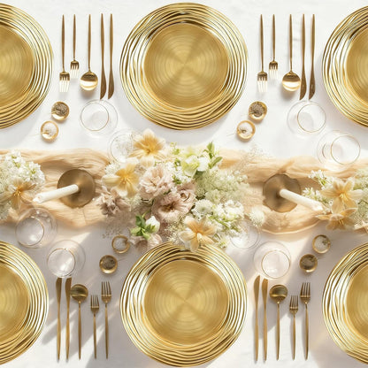 Maeklon 100 Pcs 13 Inch Charger Plates Bulk,Premium Round Gold Chargers for Dinner Plates, Plastic Dinner Gold Chargers for Table Setting Wedding Party Decoration