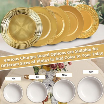 Maeklon 100 Pcs 13 Inch Charger Plates Bulk,Premium Round Gold Chargers for Dinner Plates, Plastic Dinner Gold Chargers for Table Setting Wedding Party Decoration