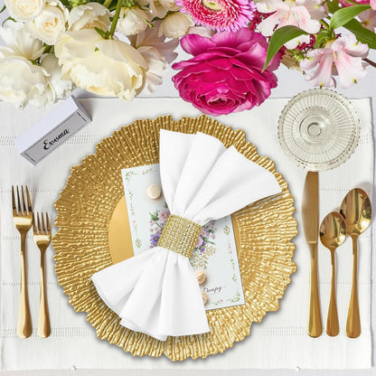 Maeklon 100 Pcs Gold Chargers for Dinner Plates, 13" Reusable Reef Serving Gold Chargers, Round Plastic Shiny Decorative Charger Plates for Wedding, Catering, Parties, Restaurant, Home Dinner Use