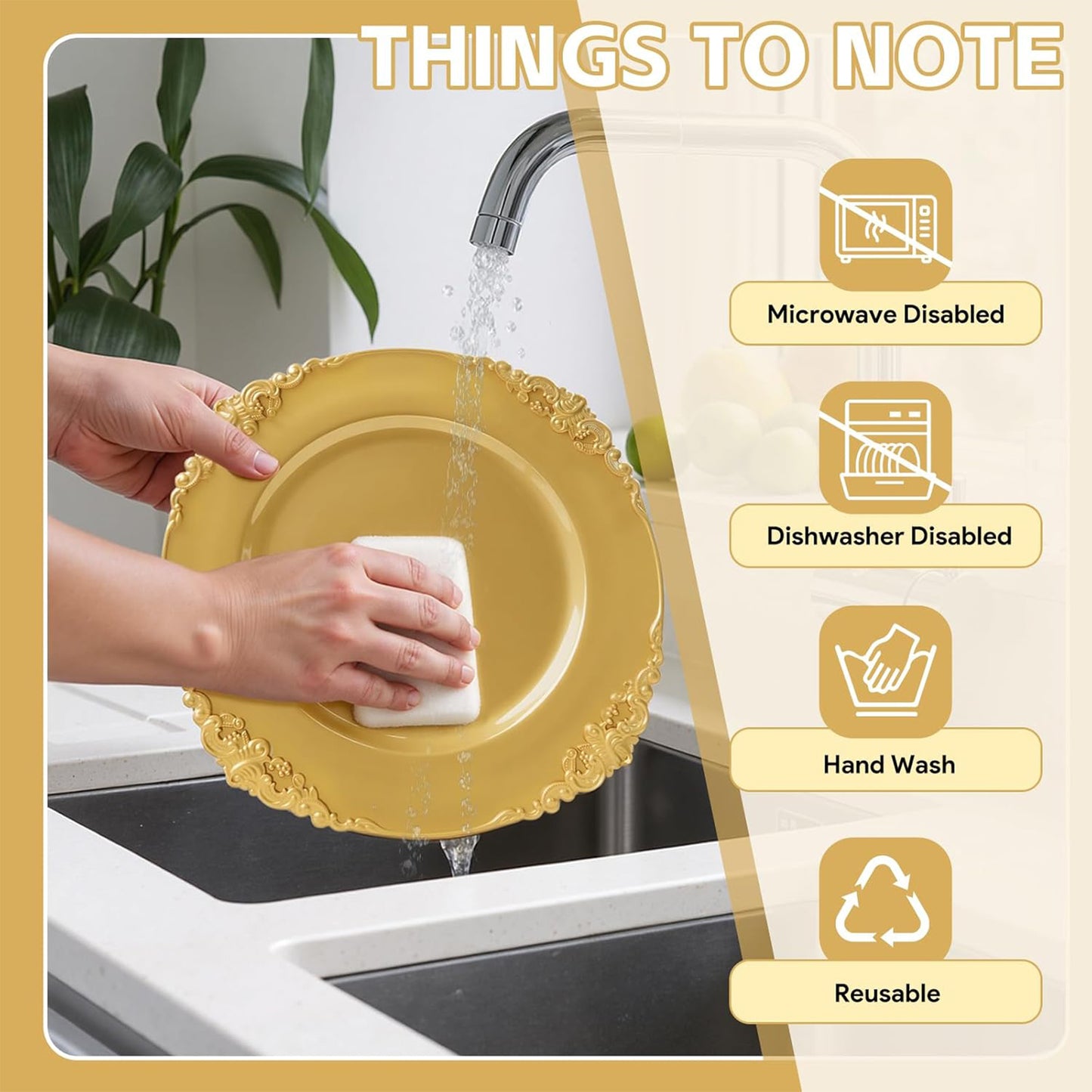 Maeklon 100 Pcs Gold Charger Plates Bulk, 13" Round Charger Plates with Embossed Rim, Decorative Dinner Gold Chargers for Table Setting, Wedding, Party, Event
