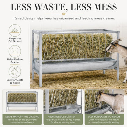Maeklon 94 Gallon Livestock Hay Feeder, Large Capacity Outdoor Feed Storage Bin | 63" x 27.2" x 36.2" outdoor feeder with spacious hay storage for goats, horses, sheep and other livestock.