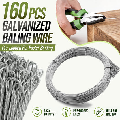 Maeklon 14 Gauge Bale Wire, 14 Ft Galvanized Steel Baling Wire for Manual Baler | 160 Pack 14 Ft Bale Wire for Vertical and Horizontal Baler, Cardboard Recycling and Waste Bundling
