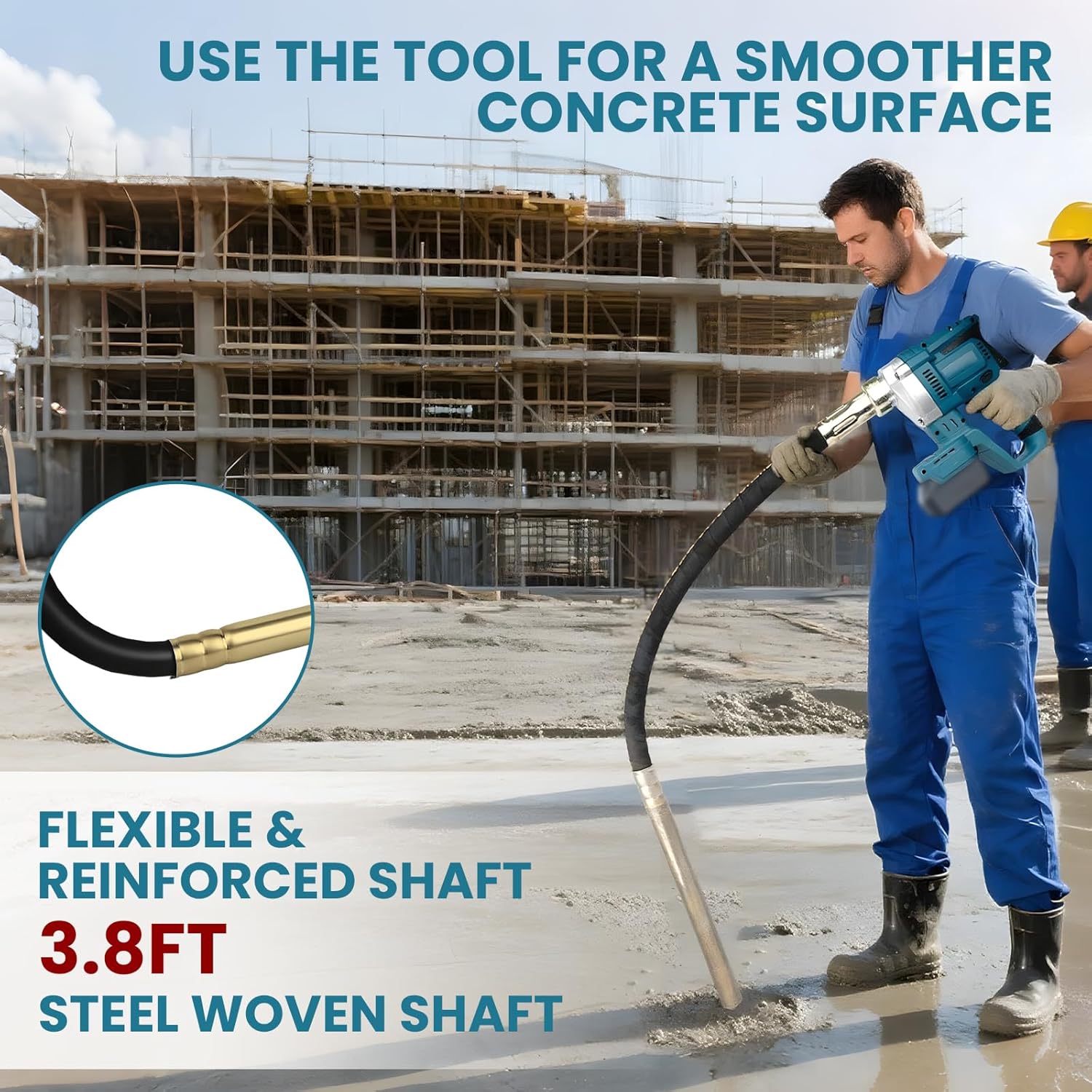 Maeklon Handheld Concrete Vibrating Tool Compatible with Makita 18V Battery, 600W Mix Concrete Tool with 3.8Ft Rod, 6000RPM Portable Vibrarator Remove Bubble, Only Tool