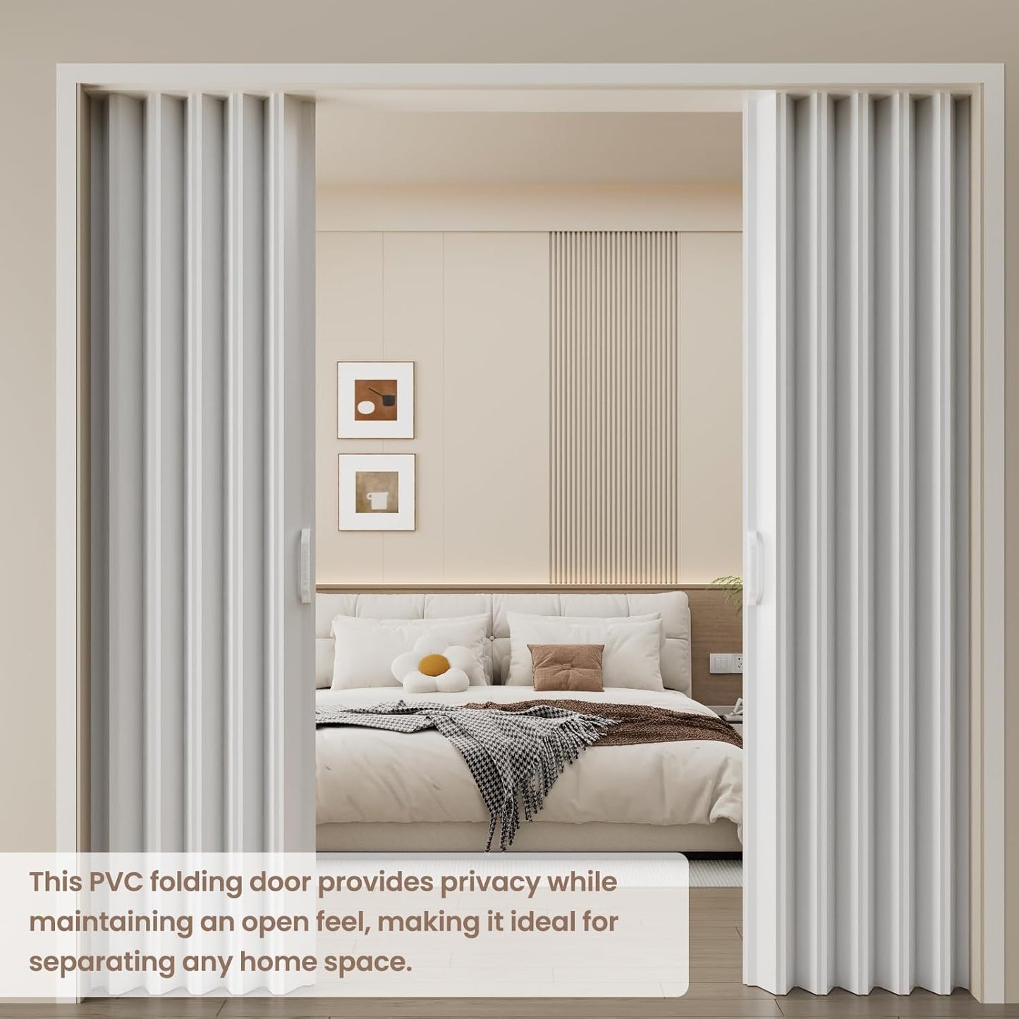 Maeklon 59 X 78 in PVC Accordion Door, Folding Accordion Doors, Bifold Portable Interior Folding Door with Mounting Hardware, Handle, for Closet Bathroom Doorways, White