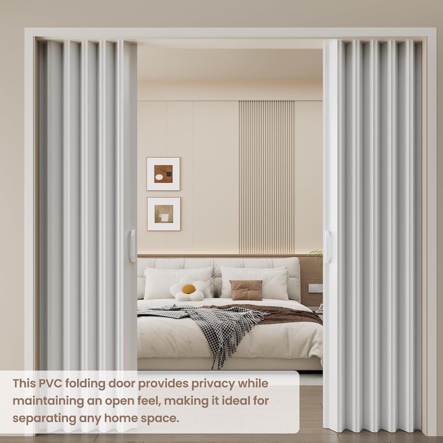 Maeklon 59 X 78 in PVC Accordion Door, Folding Accordion Doors, Bifold Portable Interior Folding Door with Mounting Hardware, Handle, for Closet Bathroom Doorways, White